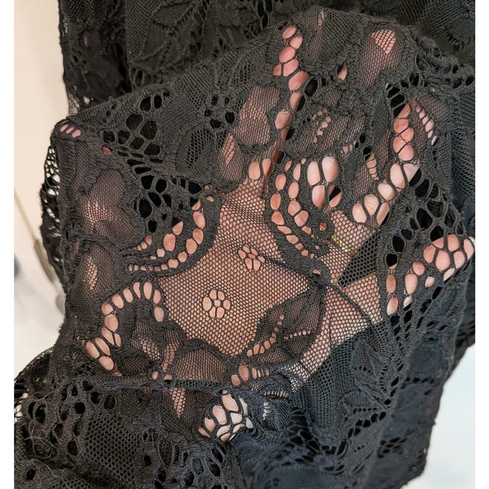 ANGIE Black Floral Lace Overlay Lined Sleeveless Shift Dress Large LBD Vacay - Picture 4 of 8